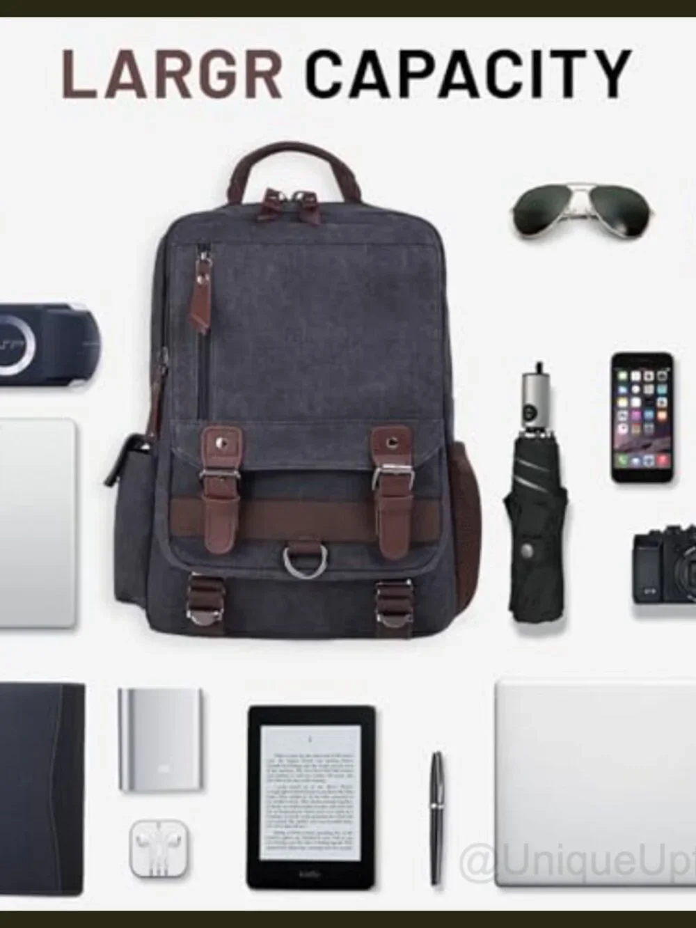 Canvas Crossbody Messenger Sling Backpack Faux Leather Trim Travel Bag